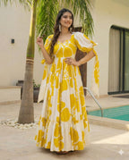 Women’s Yellow White Printed Maxi Dress