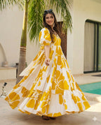 Women’s Yellow White Printed Maxi Dress