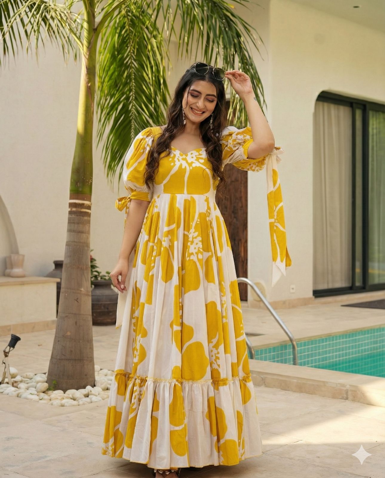 Women’s Yellow White Printed Maxi Dress
