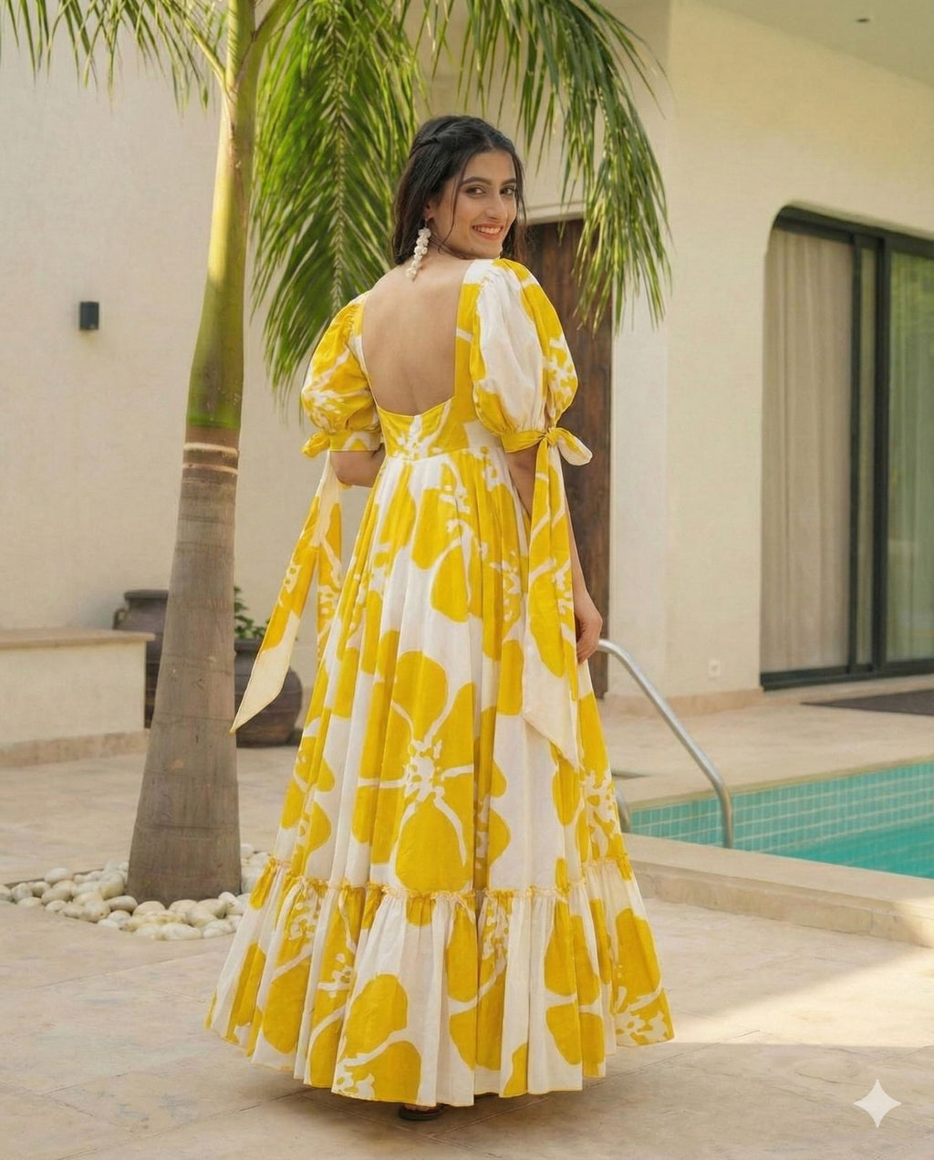 Women’s Yellow White Printed Maxi Dress