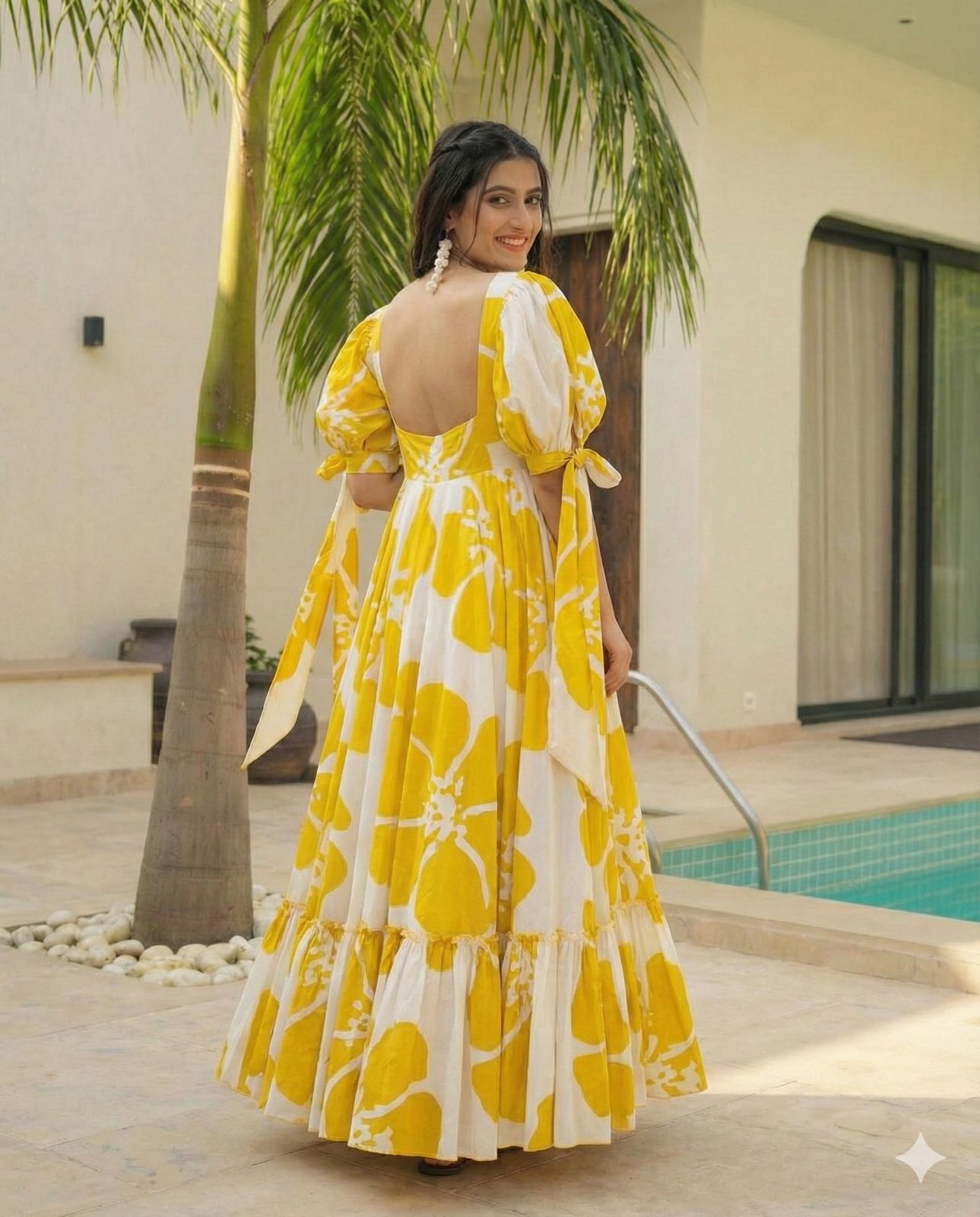 Women’s Yellow White Printed Maxi Dress