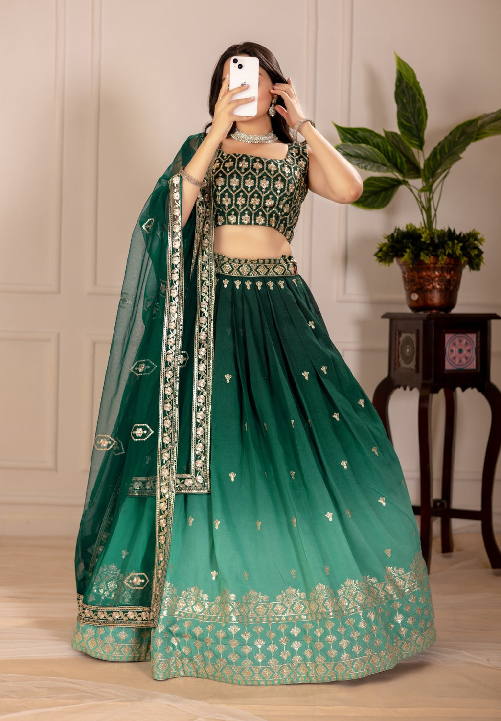 Women’s Heavy Simmer Silk Embroidered Lehenga Choli with Soft Net Dupatta