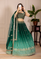 Women’s Heavy Simmer Silk Embroidered Lehenga Choli with Soft Net Dupatta