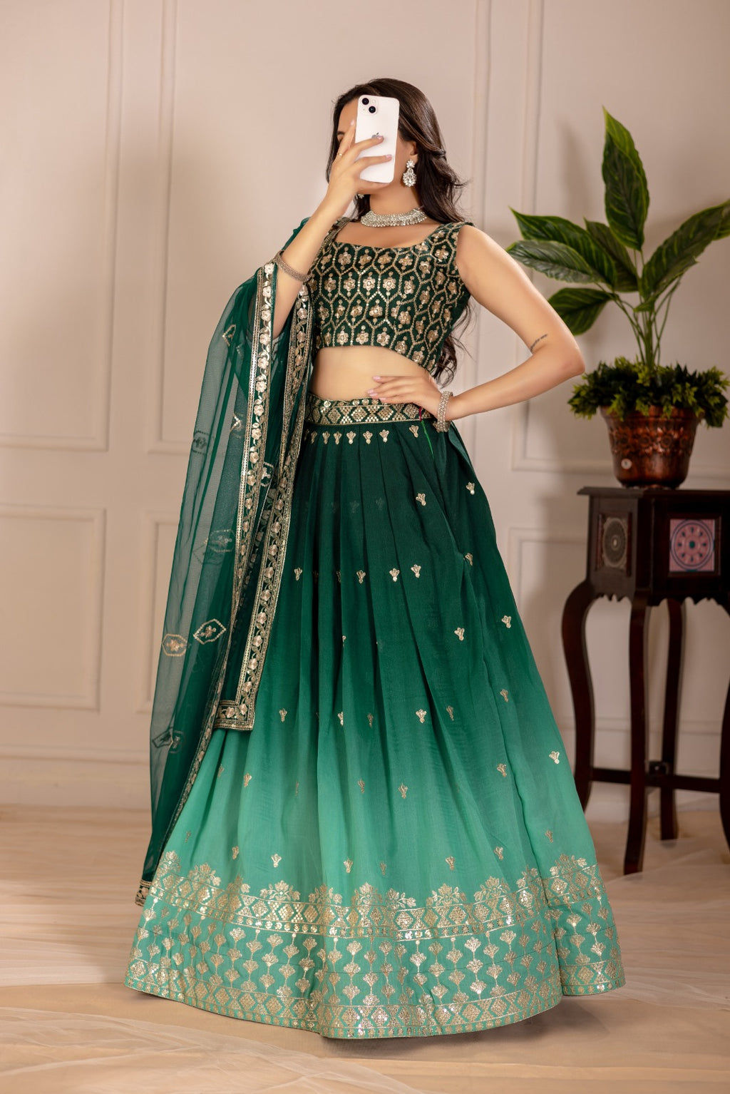 Women’s Heavy Simmer Silk Embroidered Lehenga Choli with Soft Net Dupatta