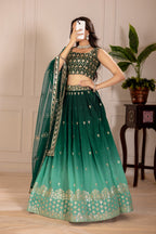 Women’s Heavy Simmer Silk Embroidered Lehenga Choli with Soft Net Dupatta