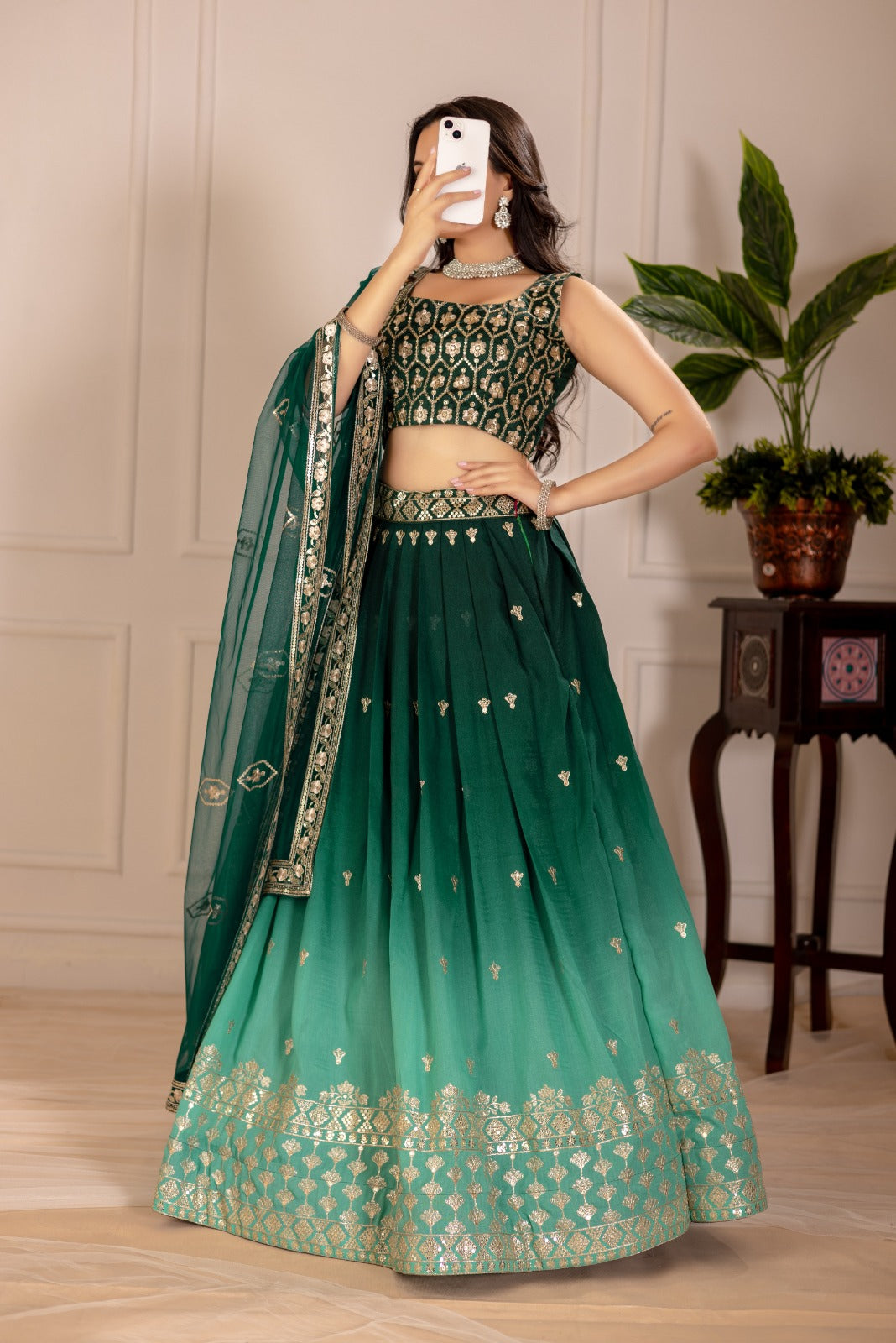 Women’s Heavy Simmer Silk Embroidered Lehenga Choli with Soft Net Dupatta