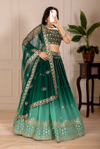 Women’s Heavy Simmer Silk Embroidered Lehenga Choli with Soft Net Dupatta