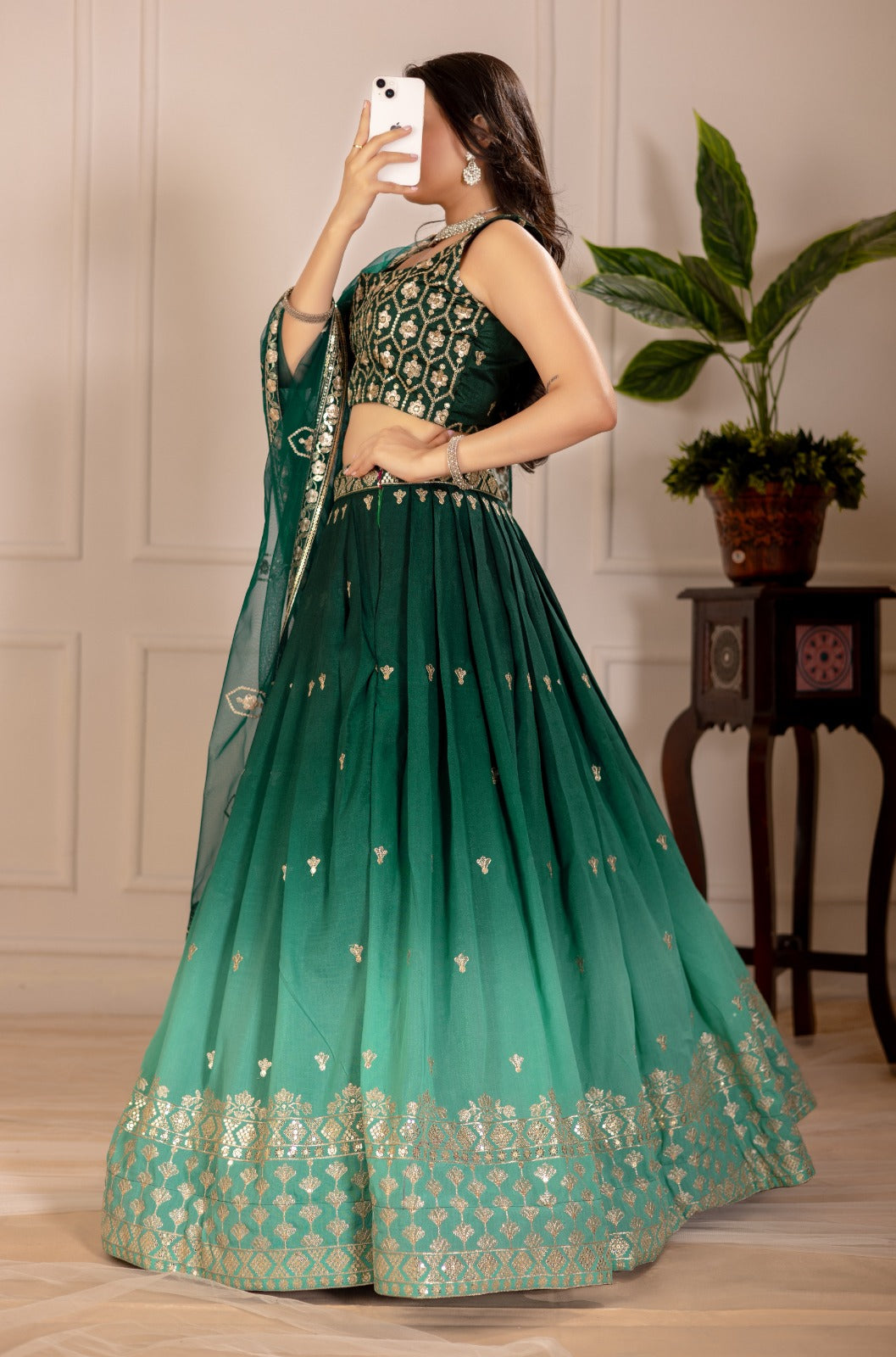 Women’s Heavy Simmer Silk Embroidered Lehenga Choli with Soft Net Dupatta