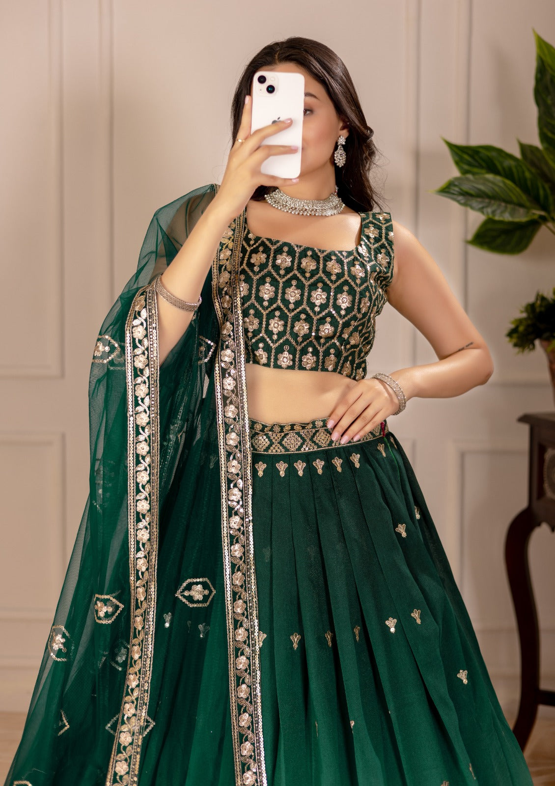 Women’s Heavy Simmer Silk Embroidered Lehenga Choli with Soft Net Dupatta