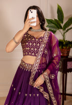 Women’s Heavy Simmer Silk Embroidered Lehenga Choli with Soft Net Dupatta