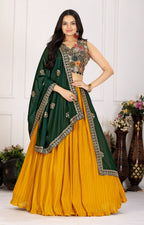 Women’s Yellow Georgette Lehenga Choli with Heavy Embroidery Blouse & Dupatta