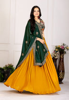 Women’s Yellow Georgette Lehenga Choli with Heavy Embroidery Blouse & Dupatta
