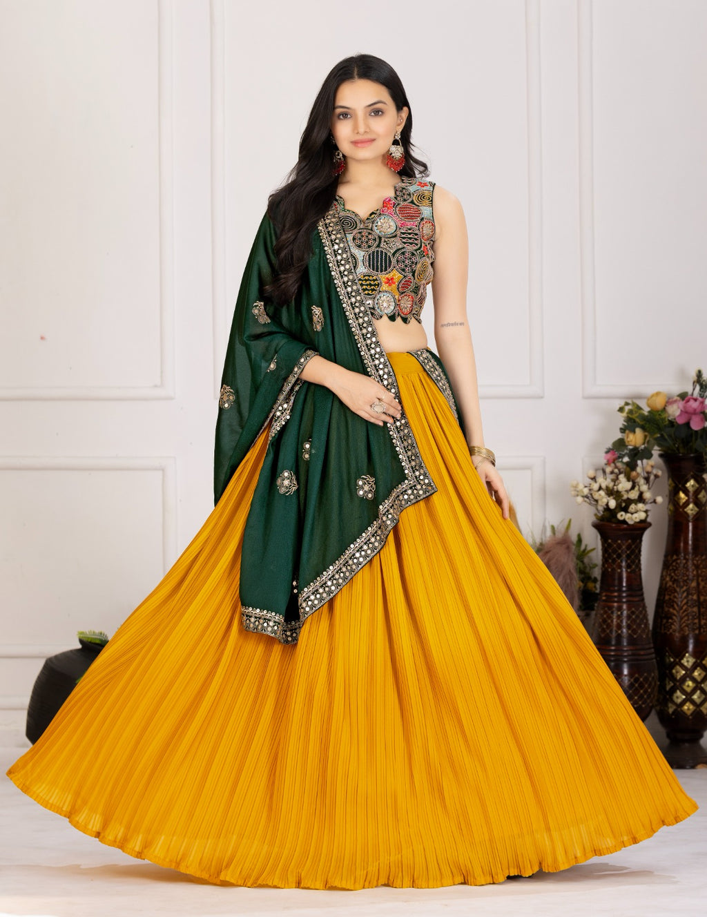 Women’s Yellow Georgette Lehenga Choli with Heavy Embroidery Blouse & Dupatta