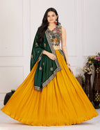 Women’s Yellow Georgette Lehenga Choli with Heavy Embroidery Blouse & Dupatta