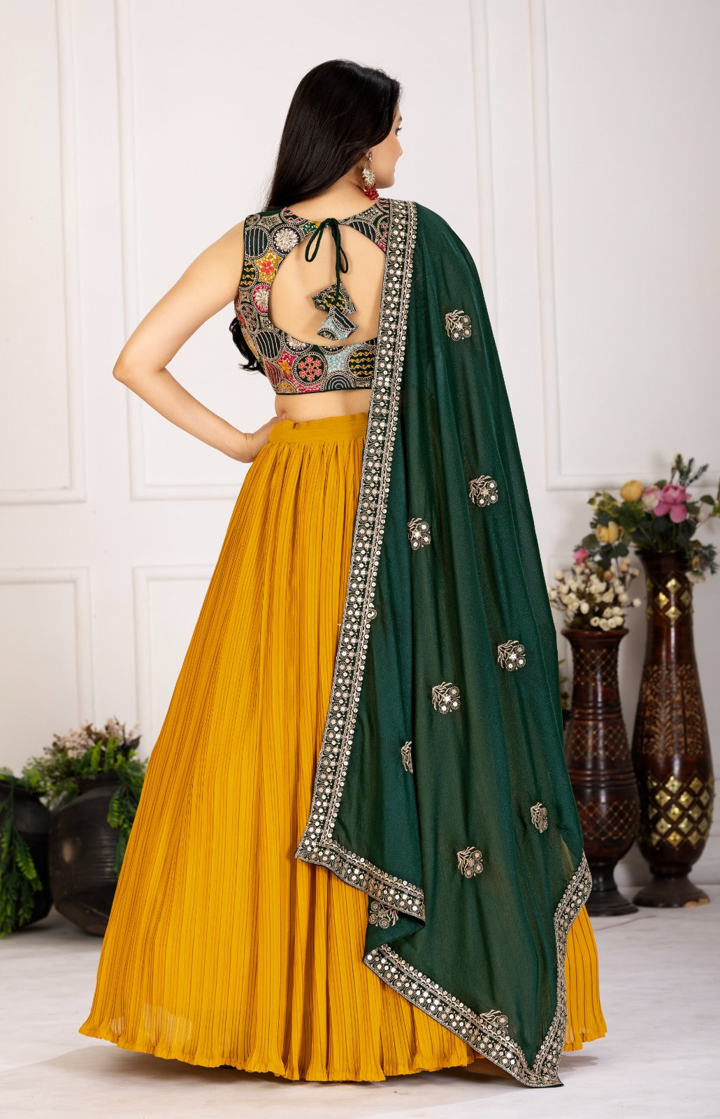 Women’s Yellow Georgette Lehenga Choli with Heavy Embroidery Blouse & Dupatta