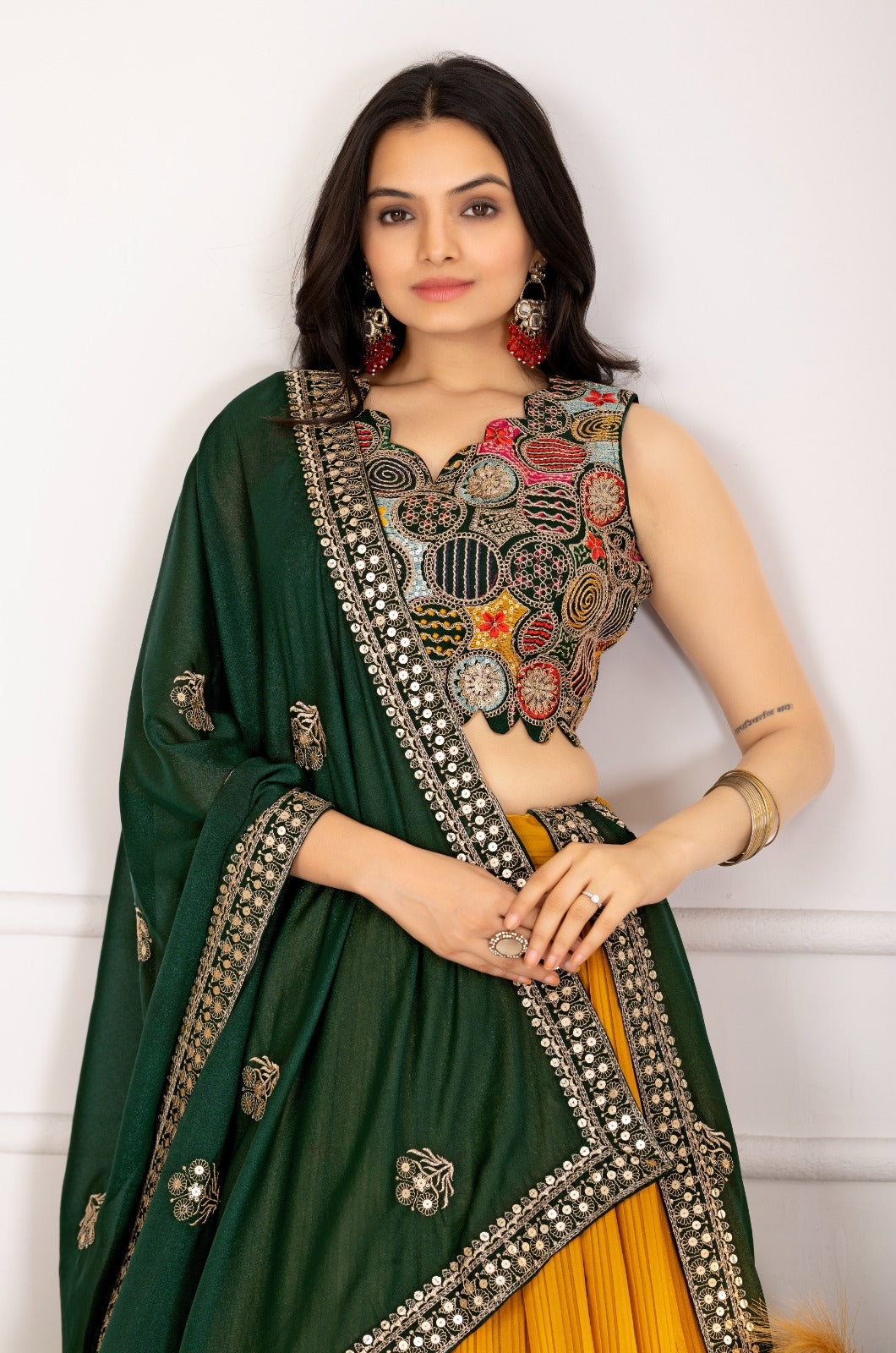 Women’s Yellow Georgette Lehenga Choli with Heavy Embroidery Blouse & Dupatta