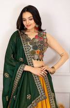 Women’s Yellow Georgette Lehenga Choli with Heavy Embroidery Blouse & Dupatta