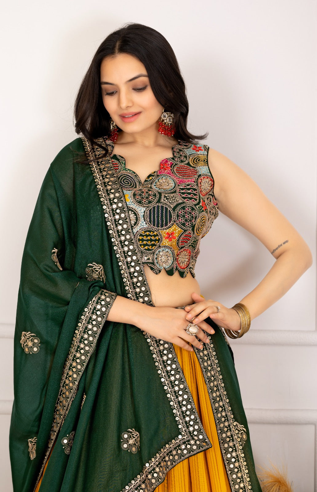 Women’s Yellow Georgette Lehenga Choli with Heavy Embroidery Blouse & Dupatta