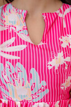 Women’s Pink Floral Printed Rayon Kurta Palazzo Set with Chanderi Dupatta