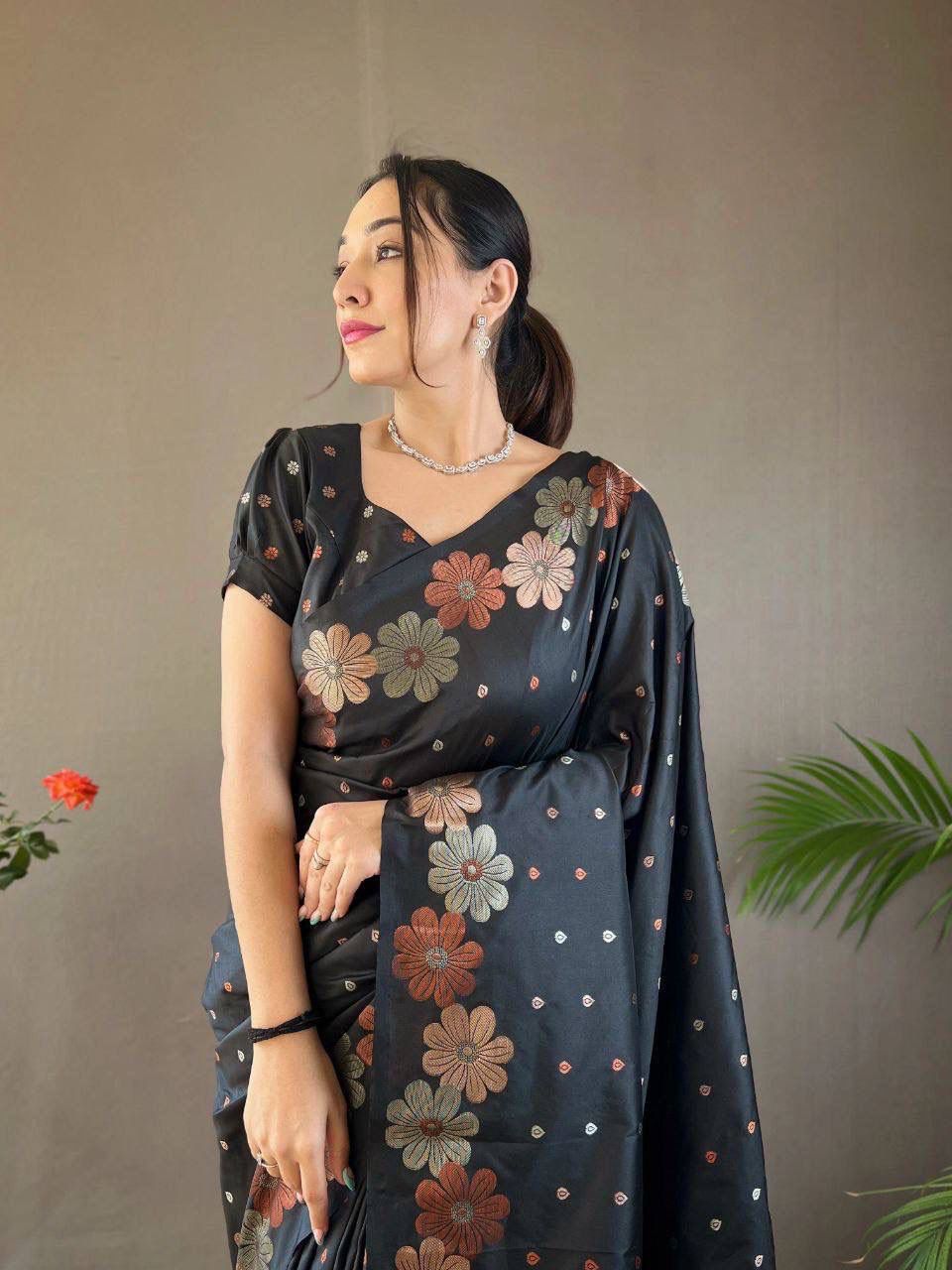 Monteliv Banarasi Soft Lichi Silk Saree