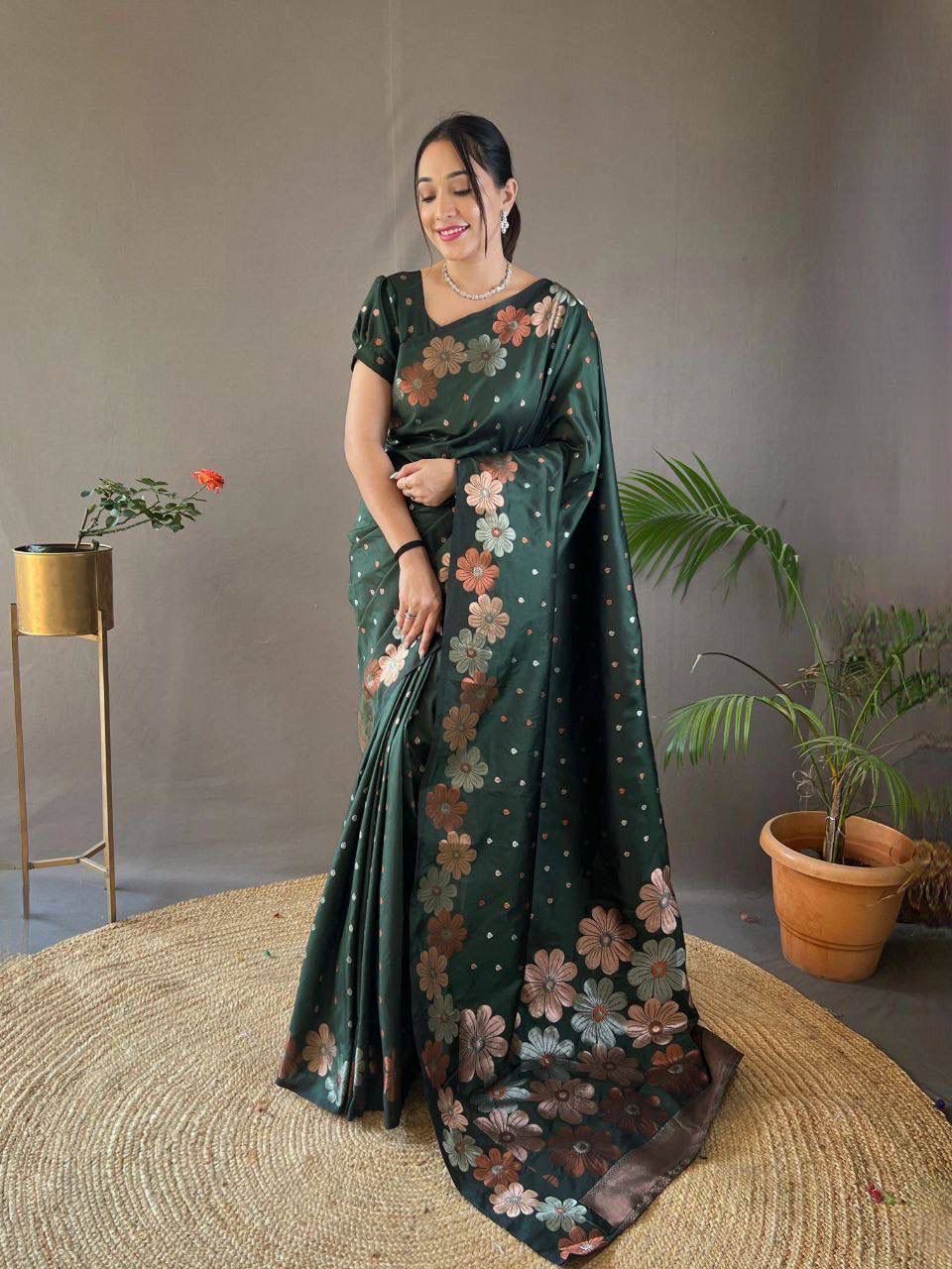 Monteliv Banarasi Soft Lichi Silk Saree
