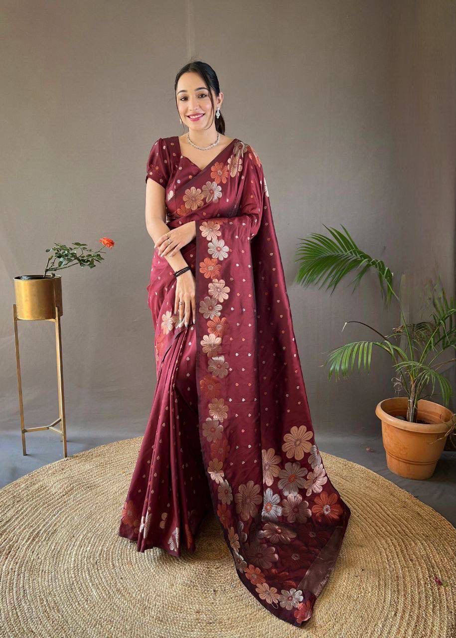 Monteliv Banarasi Soft Lichi Silk Saree