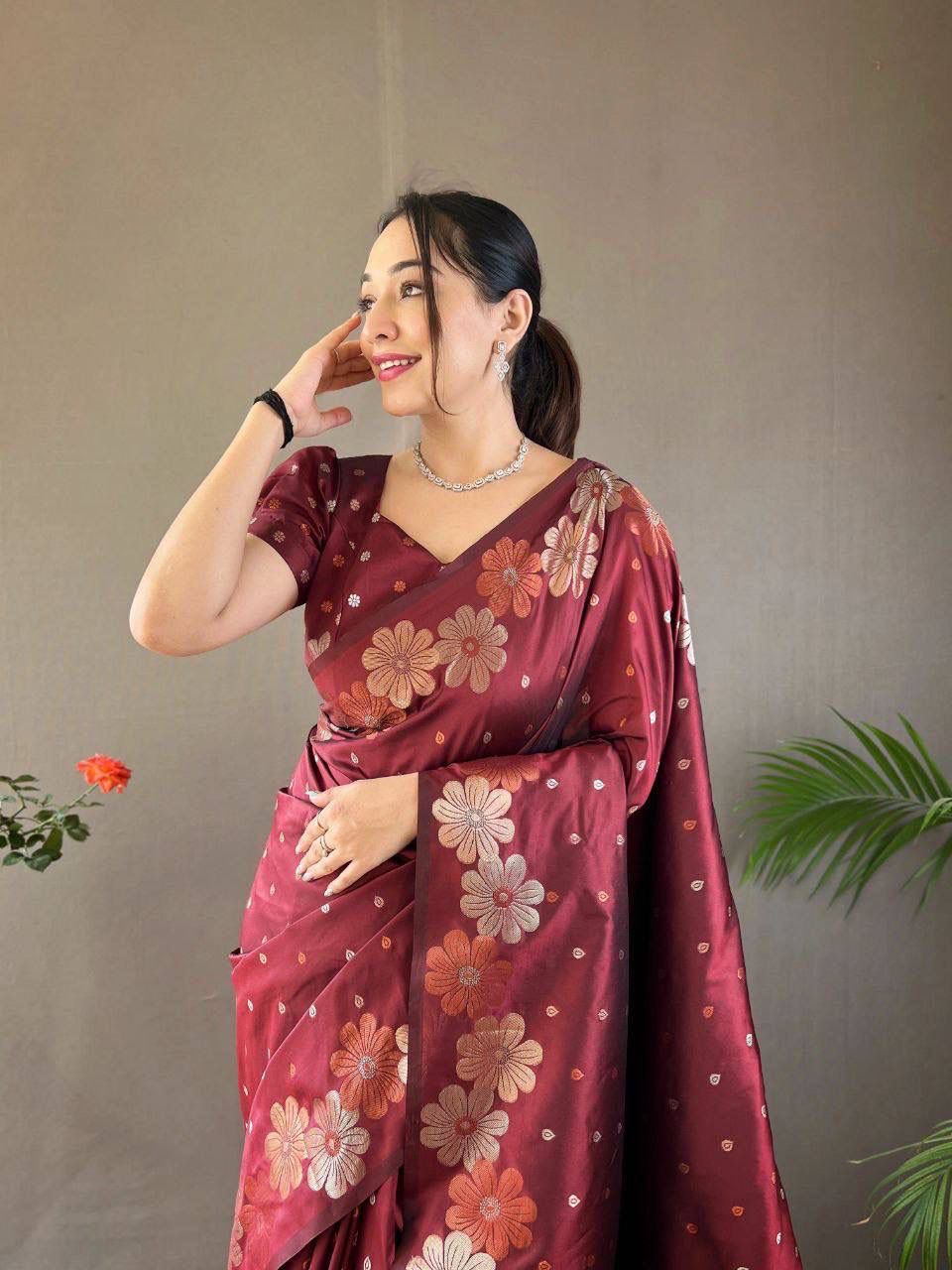 Monteliv Banarasi Soft Lichi Silk Saree