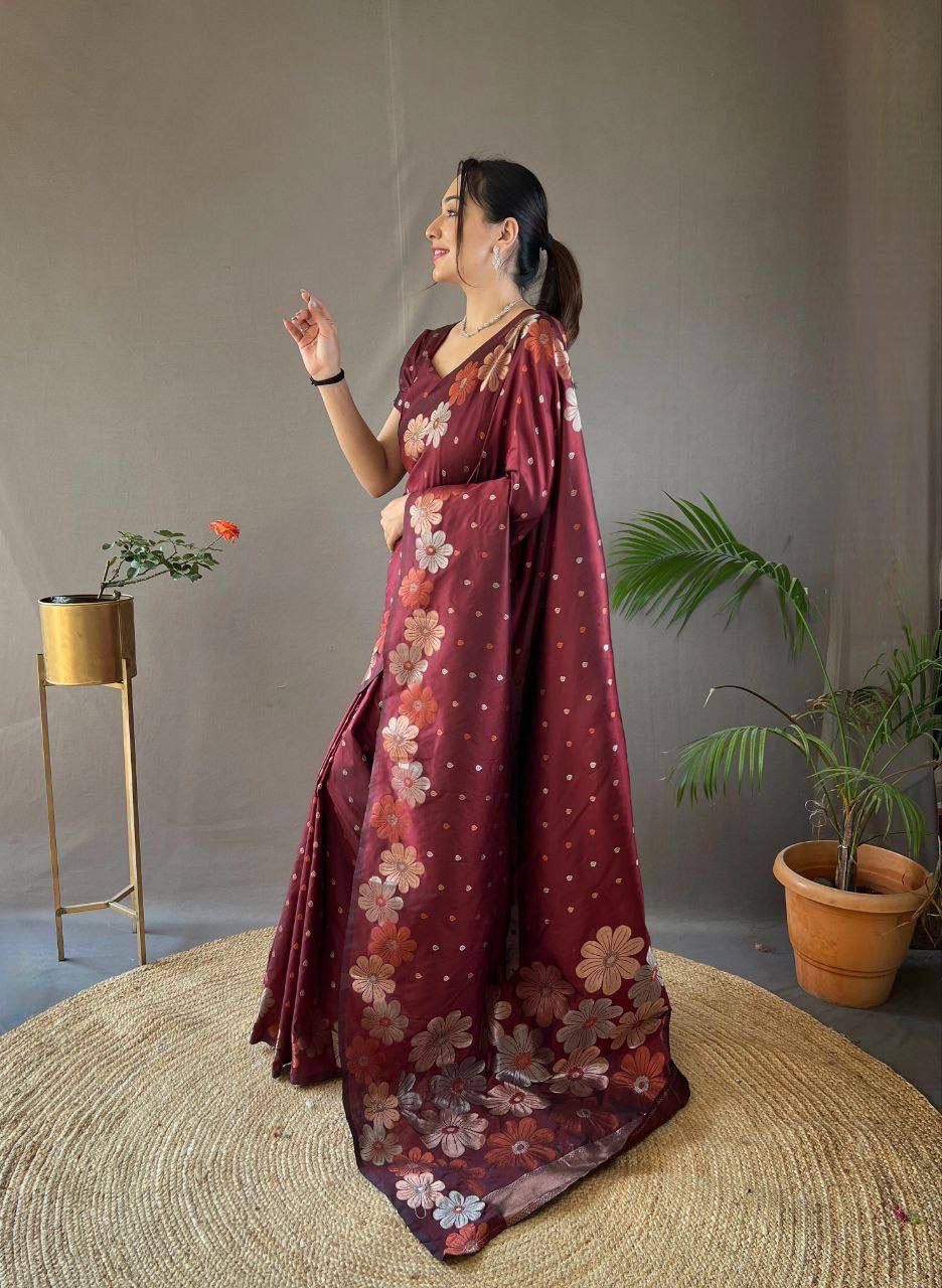 Monteliv Banarasi Soft Lichi Silk Saree