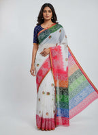 Monteliv White Patola Cotton Saree