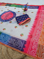 Monteliv White Patola Cotton Saree