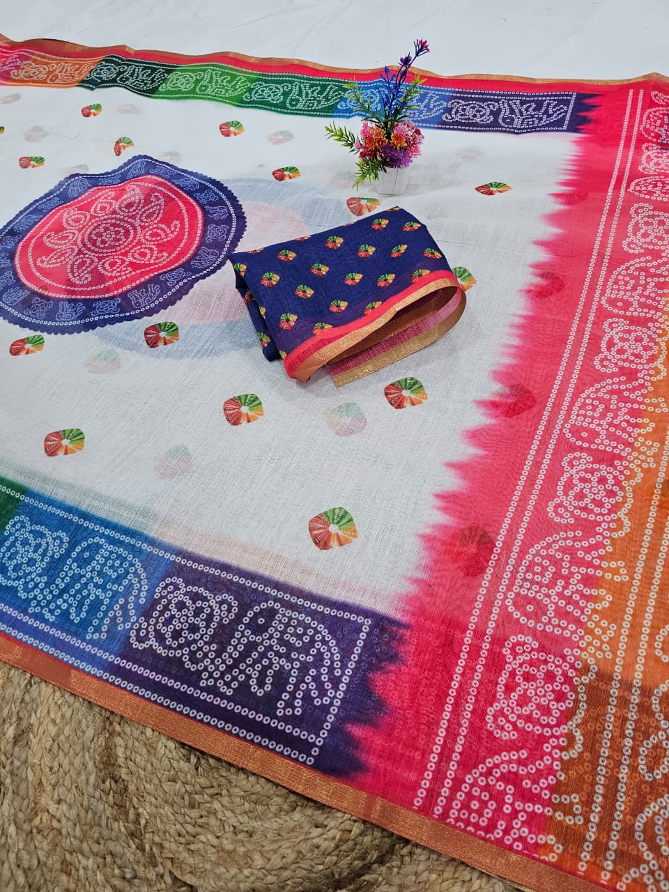 Monteliv White Patola Cotton Saree