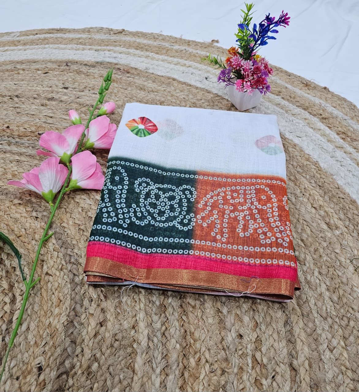 Monteliv White Patola Cotton Saree