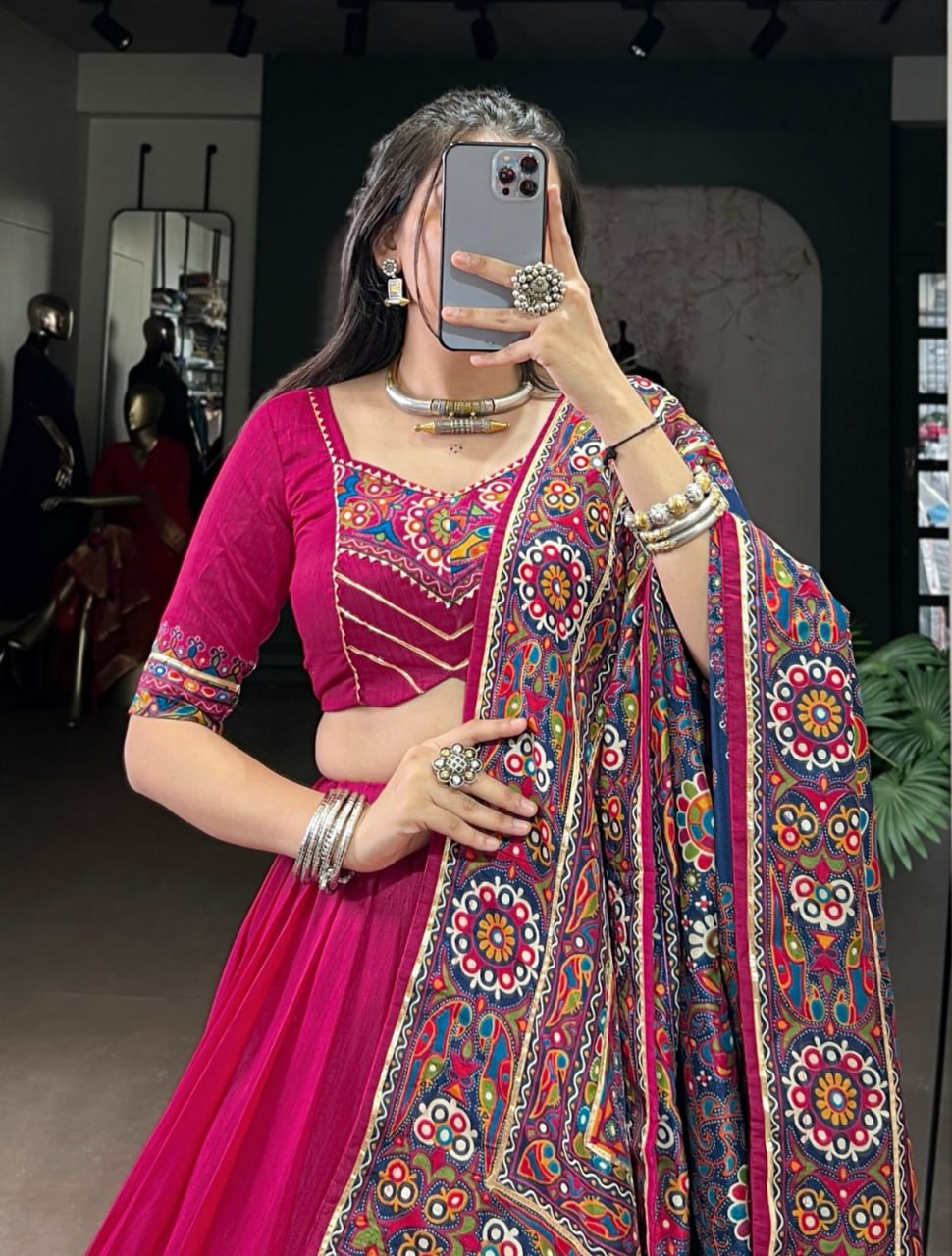 Monteliv Dolla Silk Chaniya Choli Set with Foil Work & Dupatta