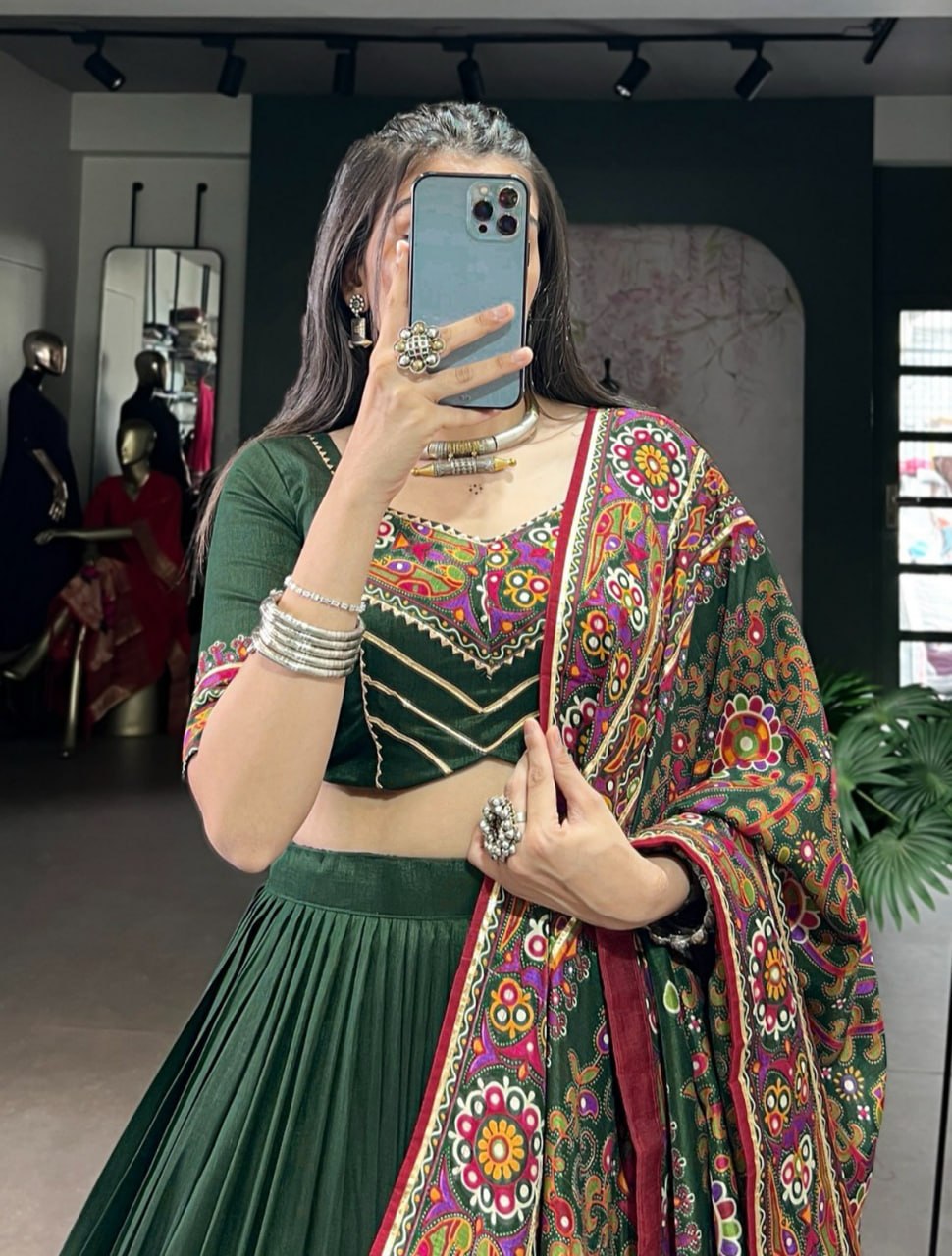 Monteliv Dolla Silk Chaniya Choli Set with Foil Work & Dupatta