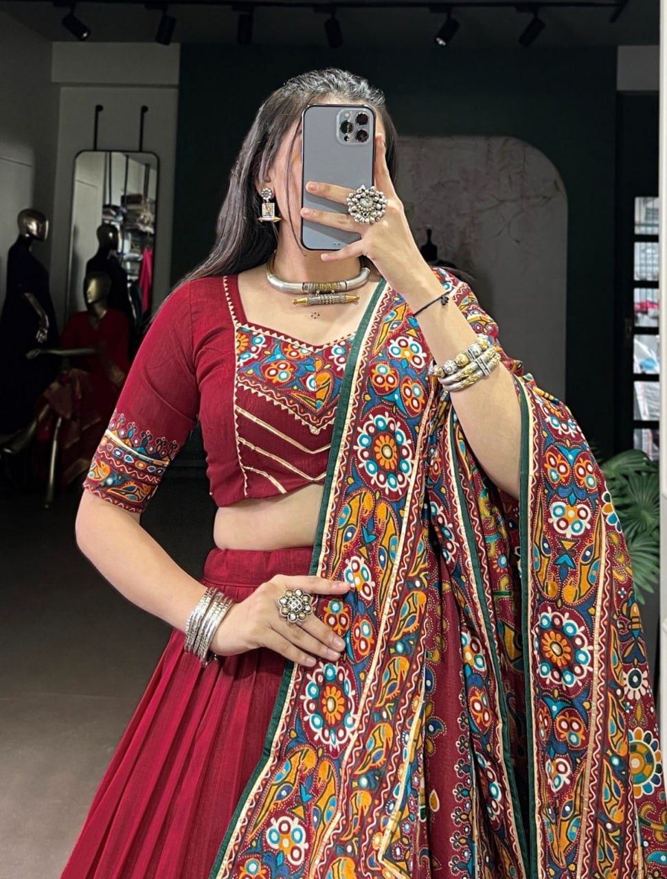 Monteliv Dolla Silk Chaniya Choli Set with Foil Work & Dupatta