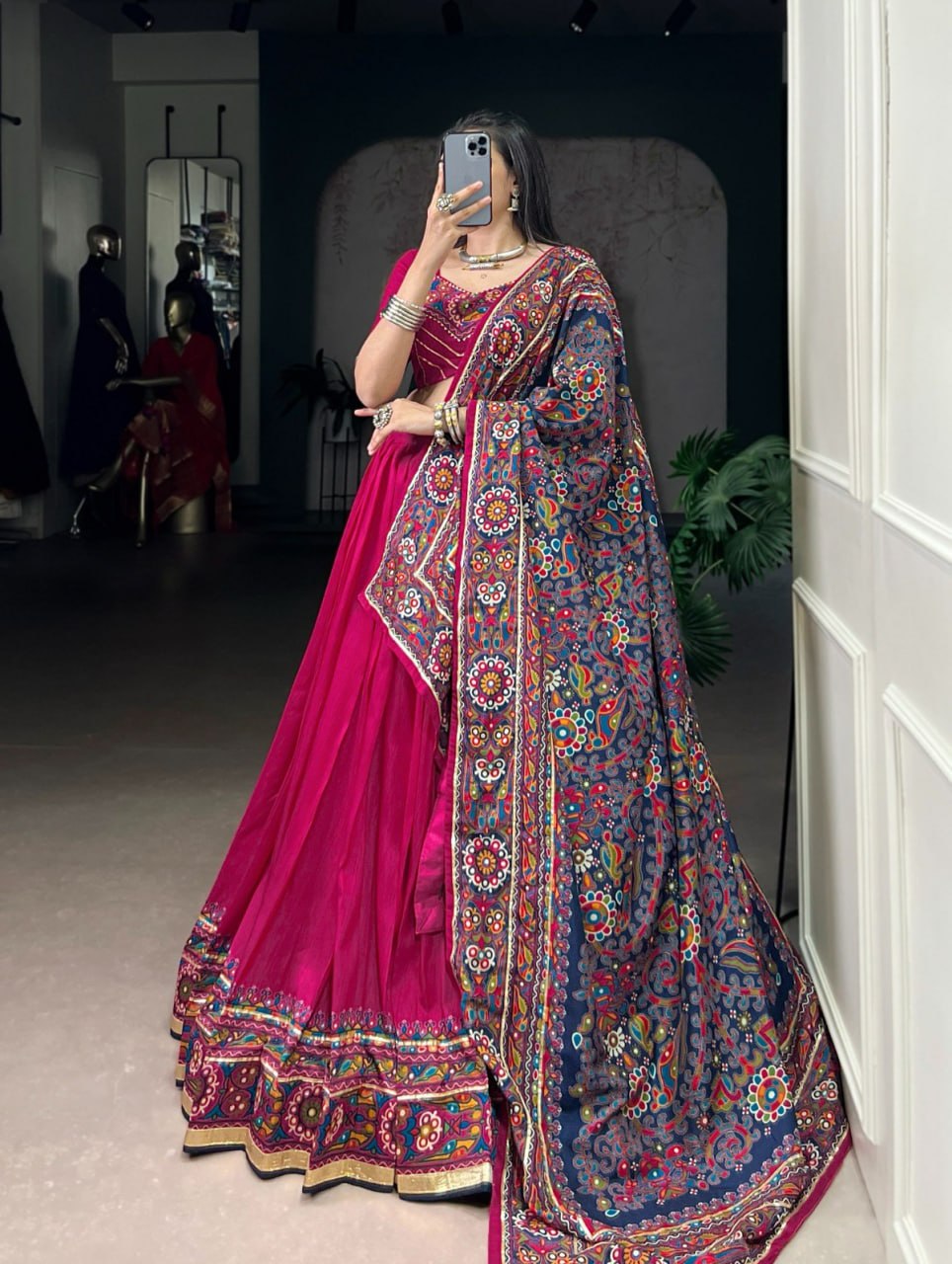 Monteliv Dolla Silk Chaniya Choli Set with Foil Work & Dupatta