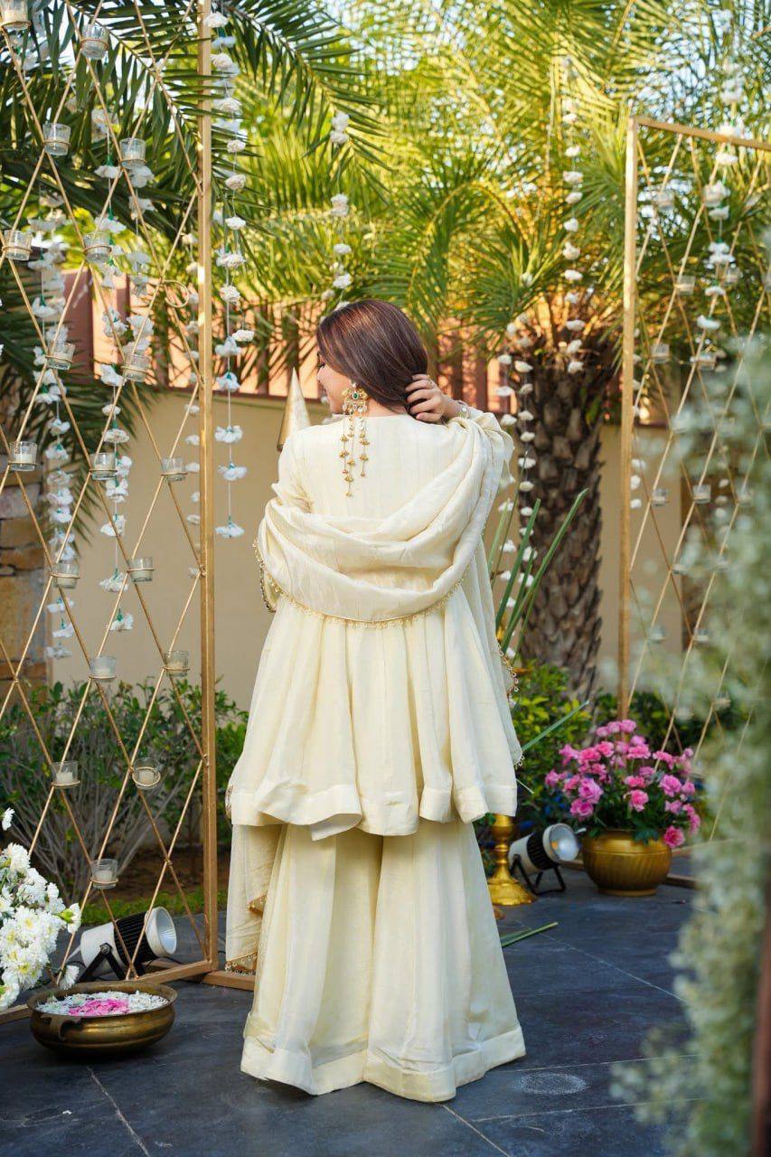 Monteliv Silk Kurta Palazzo Set with Mirror Work & Designer Dupatta