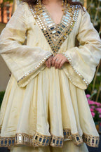 Monteliv Silk Kurta Palazzo Set with Mirror Work & Designer Dupatta