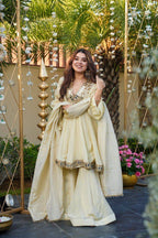 Monteliv Silk Kurta Palazzo Set with Mirror Work & Designer Dupatta