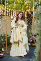 Monteliv Silk Kurta Palazzo Set with Mirror Work & Designer Dupatta