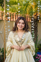 Monteliv Silk Kurta Palazzo Set with Mirror Work & Designer Dupatta