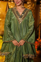 Monteliv Silk Kurta Palazzo Set with Mirror Work & Designer Dupatta