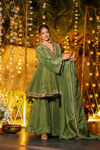 Monteliv Silk Kurta Palazzo Set with Mirror Work & Designer Dupatta