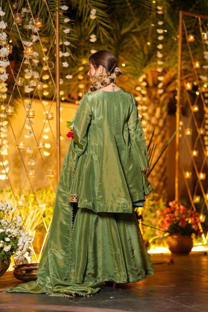Monteliv Silk Kurta Palazzo Set with Mirror Work & Designer Dupatta