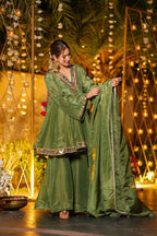 Monteliv Silk Kurta Palazzo Set with Mirror Work & Designer Dupatta