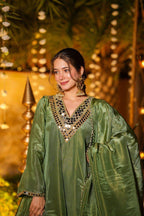 Monteliv Silk Kurta Palazzo Set with Mirror Work & Designer Dupatta
