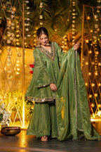 Monteliv Silk Kurta Palazzo Set with Mirror Work & Designer Dupatta