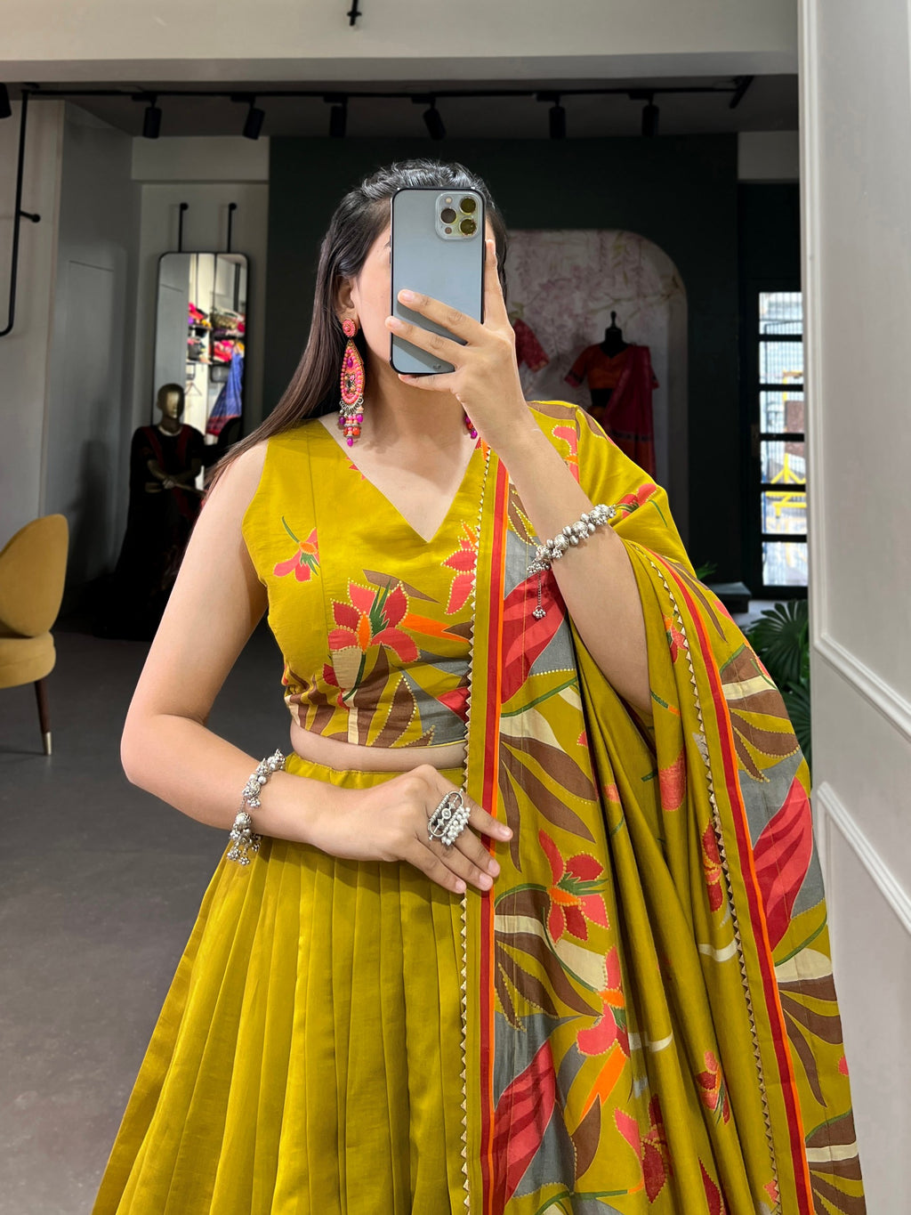 Monteliv Floral Tusser Silk Lehenga Choli Yellow
