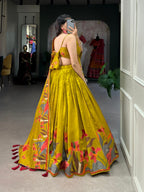 Monteliv Floral Tusser Silk Lehenga Choli Yellow