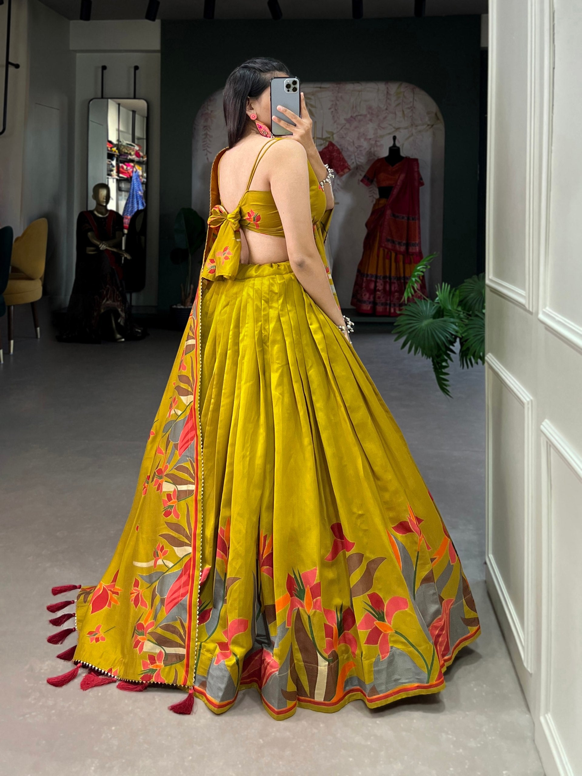 Monteliv Floral Tusser Silk Lehenga Choli Yellow